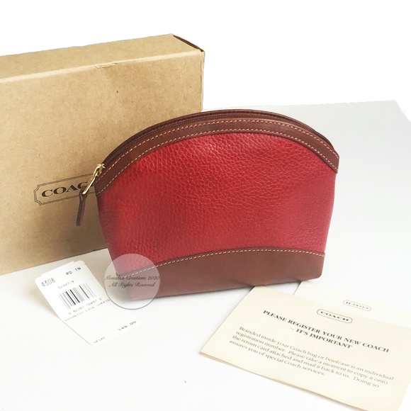 Coach Cosmetic Case Sheridan Collection Red & Tan Leather 4308 NIB NOS Vintage - Picture 4 of 13